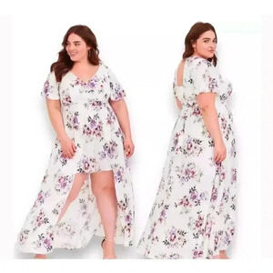 Torrid Maxi Purple Floral Challis Walk-Through Dress Size 12